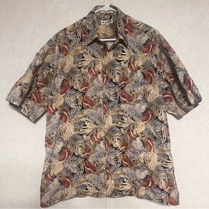 Pierre Cardin Men's Tropical Leaf Button-Down Shirt in Beige, Brown‎ & Black